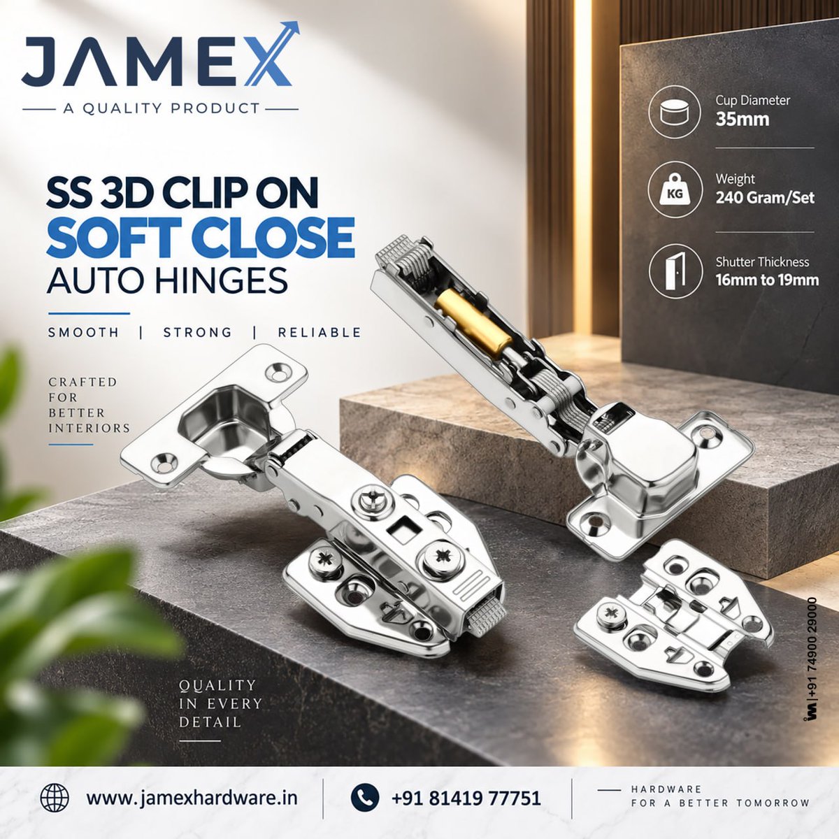 ibais_hardware's tweet photo. SLIDE TECH INDUSTRIES LIMITED | Rajkot π’
SS 3D CLIP ON SOFT CLOSE AUTO HINGES
Mr. Alpesh - +91 81419 77751
WhatsApp: https://t.co/JAiQx9v1Y1
.
#SlideTech #AutoHinges #CabinetHinges #FurnitureHardware #ArchitecturalHardware #RajkotHardware https://t.co/v85IIuOZee
