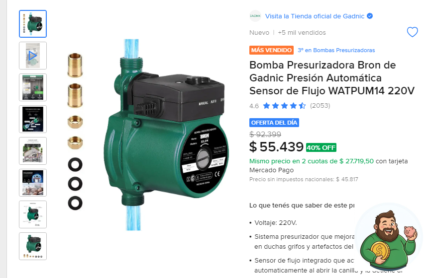 elgordoahorros's tweet photo. 40% off en la Gadnic presurizadora, ¡esto VUELA! 🔥💨

Bomba Presurizadora Bron de Gadnic Presión Automática Sensor de Flujo WATPUM14 220V a $ 55.439

Antes $ 92.399 · -40% OFF

https://t.co/RKfbXVN7Ok https://t.co/hp6IffWrhl