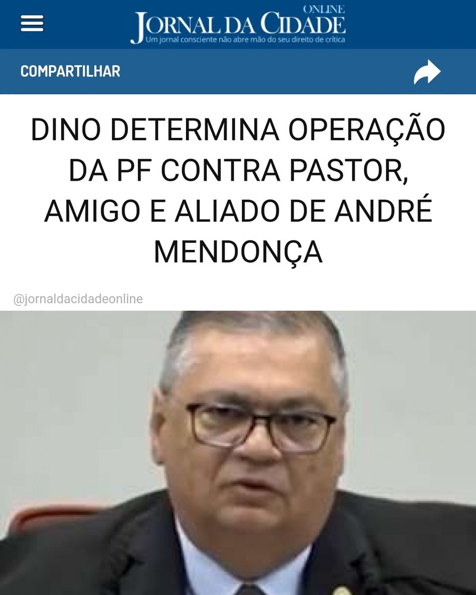 JornalDaCidadeO's tweet photo. DINO  DETERMINA OPERAÇÃO DA PF CONTRA PASTOR, AMIGO E ALIADO DE ANDRÉ MENDONÇA

A Polícia Federal deflagrou nesta segunda-feira (14), a terceira fase da Operação Transparência.

Um dos principais alvos é o pastor evangélico e deputado federal Cezinha de Madureira (PL-SP). Ele é amigo e aliado do ministro do Supremo Tribunal Federal (STF) André Mendonça.

Segundo a PF, a Operação Transparência 3 foi feita para "apurar tráfico de influência junto a tribunais superiores".

A decisão foi do ministro Flávio Dino, para apurar também "possíveis práticas dos crimes de exploração de prestígio, tráfico de influência, corrupção passiva e lavagem de dinheiro".

Matéria do Jornal da Cidade Online