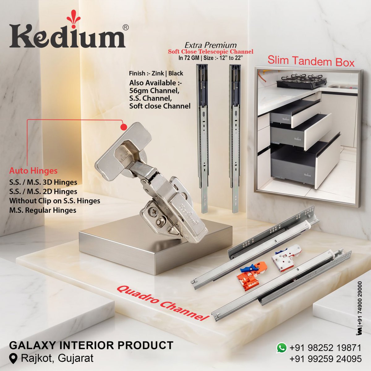 ibais_hardware's tweet photo. GALAXY INTERIOR PRODUCT | Rajkot π’
ARCHITECTURAL HARDWARE
Mr. Sanjay Patel - +91 98252 19871
WhatsApp: https://t.co/uRI1QLjt6e
.
#TandemBox #DrawerSlides #FurnitureHardware #Autohinges #ArchitecturalHardware #RajkotHardware https://t.co/L9oCscPtOQ