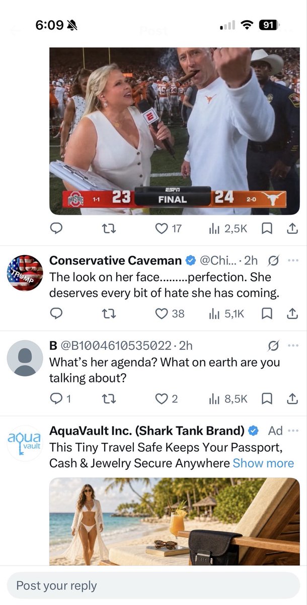 WrightStuff67's tweet photo. @jasonwhitlock Ad in this very feed….would Sark blow off the interview if the “reporter” was a siren in a string bikini?” 👙 🤔 https://t.co/5CqtH0I0dR