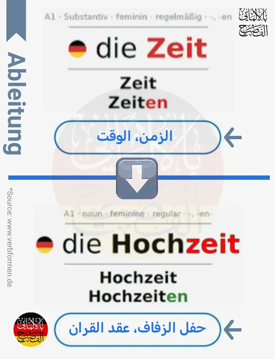 HermilaKalra's tweet photo. Photo by بالألماني الفصيح on September 01, 2026. May be an image of text that says "A1 Substantiv feminin regelmäßig... -en en الالنَايَ النضي die Zeit Zeit Zeiten bleitul الوقت الزمن A1 noun feminine regular -i-en- อวงทอร* Maranan die Hochzeit https://t.co/i1XYGWn4Pk