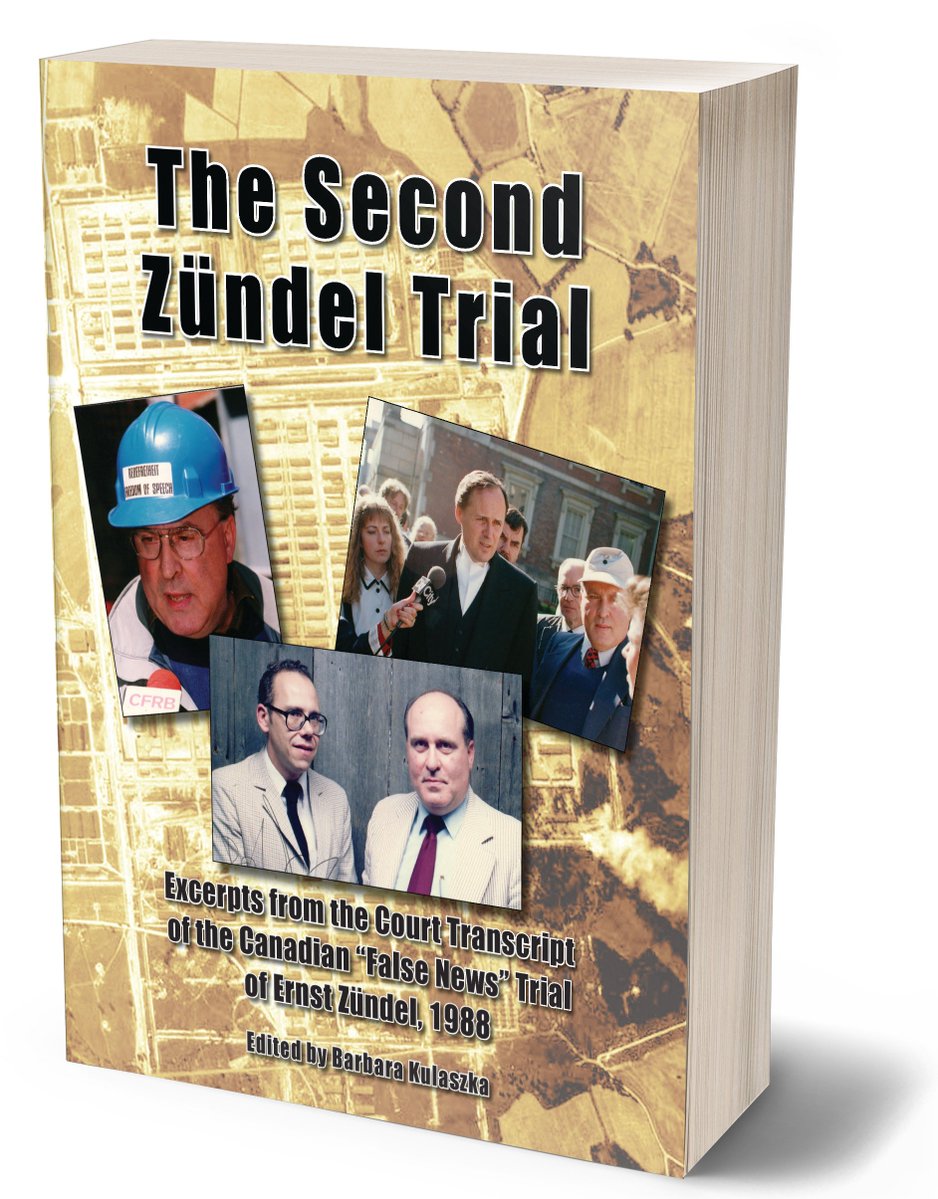 ARMREG_Official's tweet photo. More than three decades have passed since the Second Zündel Trial ended in 1988. Accused of spreading “false news” about the Holocaust, Ernst Zündel staged a magnificent defense in an attempt to prove to a jury that revisionist concepts of “the Holocaust” are essentially correct. Far from being “Holocaust denial”, these concepts are actually “reality affirmations” by explaining what really happened, supported by a wide array of evidence.

Although many of the key players have since passed away, among them Ernst Zündel himself, this historic trial keeps having an impact as though it had happened just yesterday. It inspired major research efforts as they are nowadays expounded in the individual volumes of the series Holocaust Handbooks.

While the First Zündel Trial of 1985 was extensively covered by the Canadian news media, the second trial, although much less covered by the mass media, had a much greater impact internationally, mainly due to the Leuchter Report as the first independent forensic research performed on the Auschwitz and Majdanek camps.

One reason for the Leuchter Report’s initial success was that it was endorsed on the witness stand by the British bestselling historian David Irving. The present book features the essential contents of this landmark trial with all the gripping, at-times-dramatic details.

When https://t.co/3riUlnfDcS decided to ban this 1992 book on a landmark trial about the “Holocaust”, we decided to put it back in print, so that censorship may backfire on the censors…

This title is available from ARMREG:
https://t.co/ipluOIA5Dc