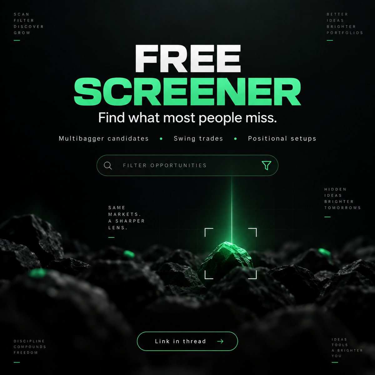 ChikouTrader's tweet photo. 🚨 AS PROMISED :  POTENTIAL FREE 

#MULTIBAGGER STOCK SCANNER IS REVEALED.

This Chartink screener is FREE.

Use it to start filtering potential multibagger candidates instead of randomly checking hundreds of charts.

🔖 BOOKMARK THIS NOW.

Otherwise, this free screener may disappear in your feed later.

👇
#Multibagger #StockMarketIndia #Investing

📌 Note : SEBI UnRegistered, DYOR, refer Bio for Disclaimer.