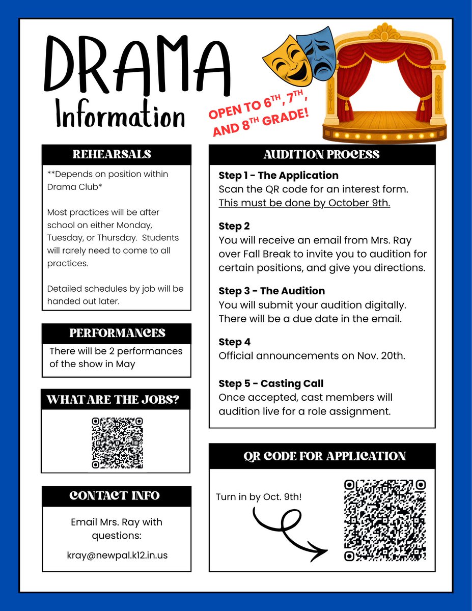 NPJHGuidance's tweet photo. Be In The Know! NPJH's Drama Club &amp; Ring are still looking for participants. Check it out! @NewPalCS #newpalproud https://t.co/2pXtlgZrIF