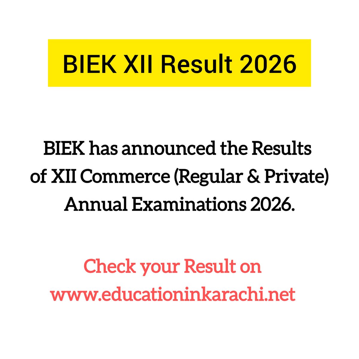 EduInPak's tweet photo. BIEK XII Commerce (Regular &amp; Private) Results have been announced... https://t.co/U4GIKls71C