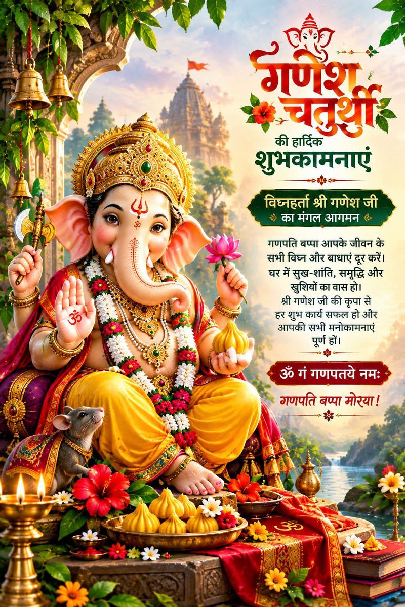 RajeshRathor87's tweet photo. 🙏🌺 *गणेश चतुर्थी की हार्दिक शुभकामनाएं* 🌺🙏

विघ्नहर्ता भगवान श्री गणेश आपके जीवन से सभी बाधाएं दूर करें,
आपके घर में सुख, शांति, समृद्धि और खुशियों का वास हो।
हर नई शुरुआत सफलता लेकर आए और
आपके परिवार पर सदैव गणपति बप्पा की कृपा बनी रहे।

🐘 *गणपति बप्पा मोरया!* 🙏 https://t.co/f2fIjAQwLz