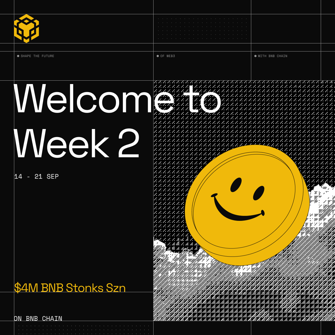 BNBCHAIN's tweet photo. Welcome to Week 2 of the $4M BNB Stonks Szn.

$400K in $U on the table from 14 to 21 Sep, split across two airdrop pools. Here are two ways for the BNB trenches to compete:

1. HODLer Airdrop, $250K for Top 3 memes holders of Week 2.
How it works:
- Eligible memes compete for Top 3 on the Meme Ranking Dashboard
- Hold at least $100 of any one Top 3 meme
- The Top 1500 wallets by HODLer Index will qualify

Open to stock-meme pairs across @bstocksfinance, 4Stock & @Ondo launched on @fourdotmemezh & @flapdotsh. Memes listed on a Tier-0 CEX are not eligible for ranking. Wash-trading and bot filters apply.

2. HODLer DUO Airdrop, $150K for Week 1 winners.
To qualify:
- You were one of the 3000 Week 1 reward recipients
- You still hold at least 80% of your Week 1 winning meme since the Sep 11 snapshot

All campaign updates will be posted via the official BNB Chain X account.

Follow us, turn on notifications, and try not to miss a thing 👀