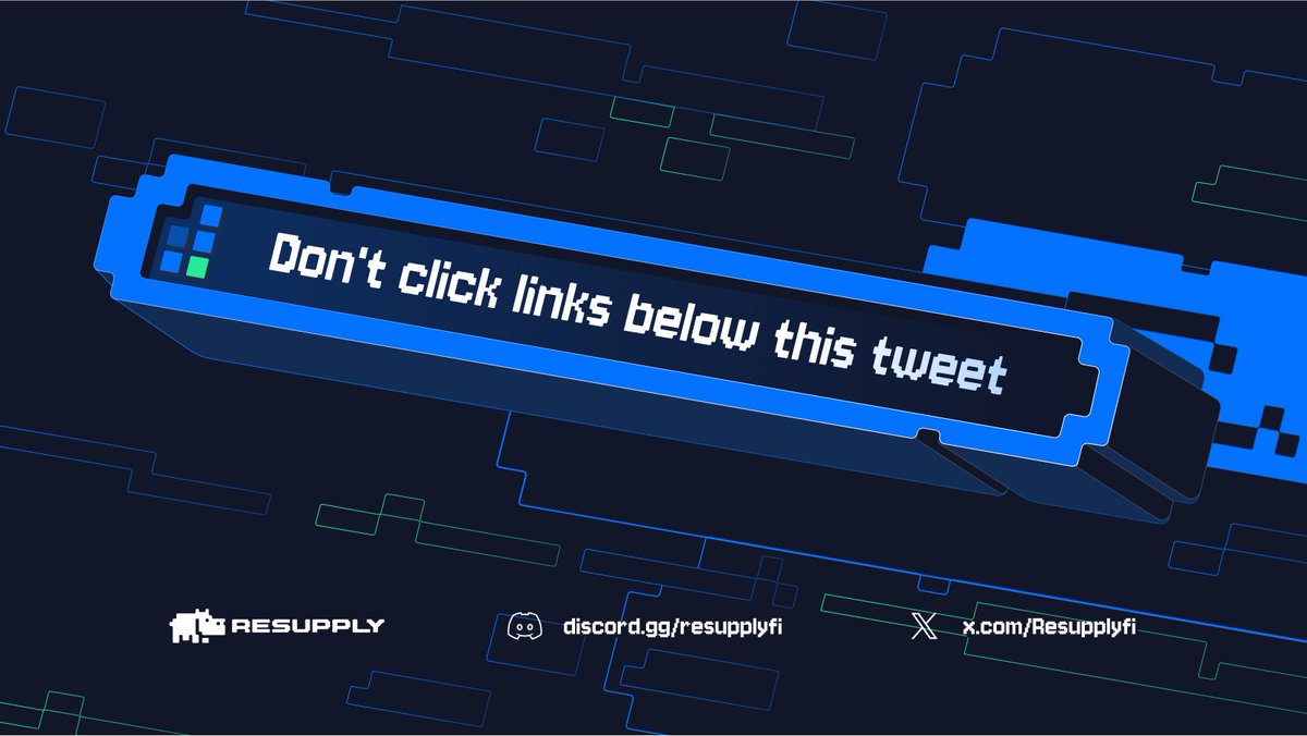 ResupplyFi's tweet photo. Resupply will not post any links after this tweet. Links below this tweet that look like Resupply are spam, fake or phishing links. Do not click any link under this tweet. https://t.co/7cltH8rtxb
