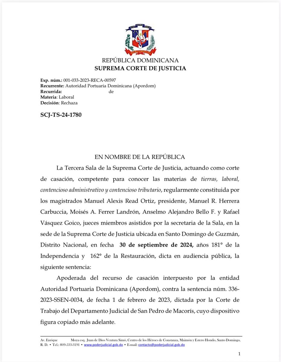 FJimenezRD's tweet photo. Prueba aportada por primera vez en casación. La corte de casación no examina documentos nuevos; en ese sentido, frente a la ausencia de dicho elemento, la corte de trabajo actuó correctamente al imponer la condena en daños y perjuicios. Factum: empleador que aportó por primera vez en casación la certificación que daba constancia de que el trabajador estaba inscrito en la seguridad social y pretendía que fuese anulada dicha vertiente de la sentencia recurrida.