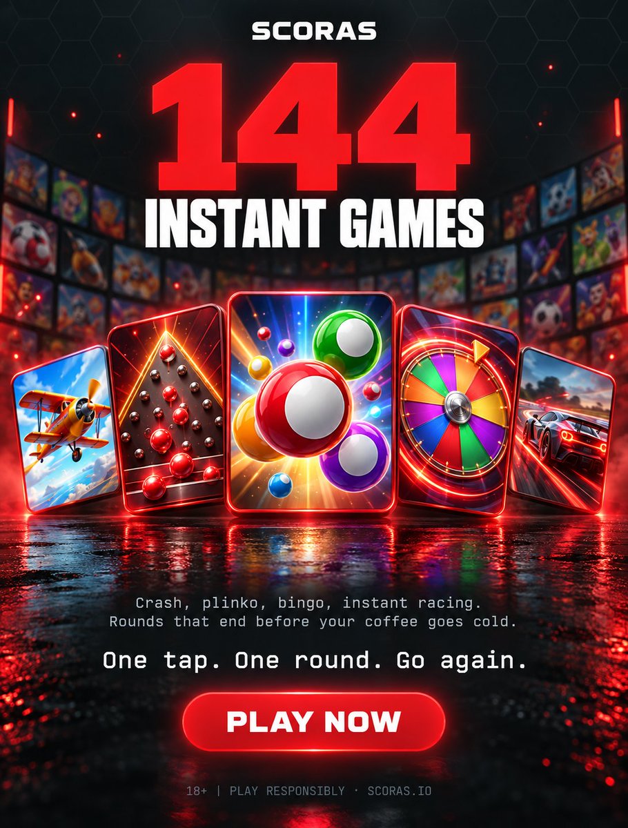 Scorasio's tweet photo. 144 instant games. One tap. One round. Go again.

Crash, plinko, bingo, racing and more—ready when you are.

Play now at https://t.co/KHKx3VhNCj

18+ | Play Responsibly https://t.co/iP0kjfm3hJ
