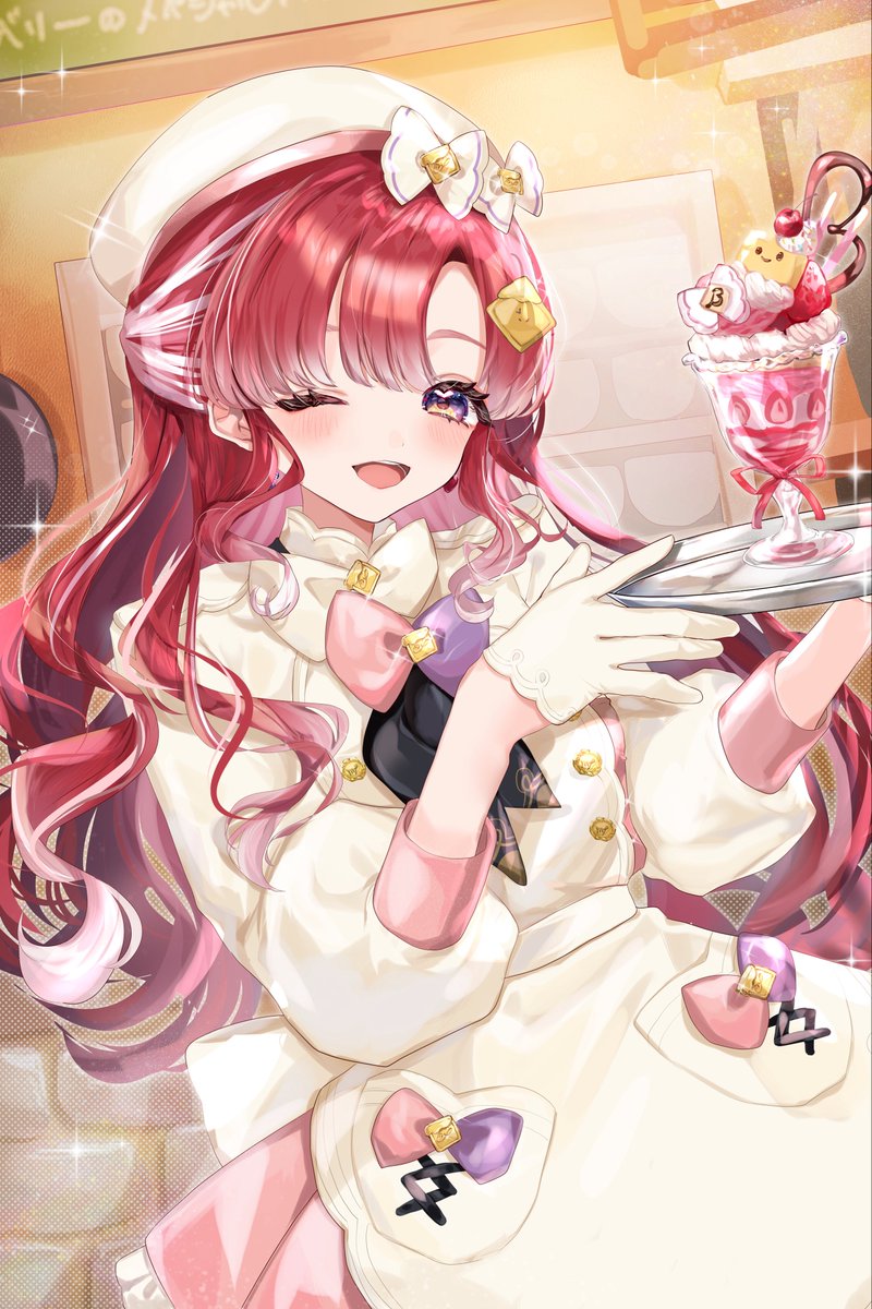 momongapoketto's tweet photo. ❥・・ ┈┈┈༚༅༚˳ . ୨୧ . ˳༚༅༚┈┈ ・・❥

　いらっしゃいませ~！！
　　　笑顔と元気をトッピング🍓
　ベリースペシャルパフェですっ🍫🍨

#さおと名画 https://t.co/FVBNRp378u