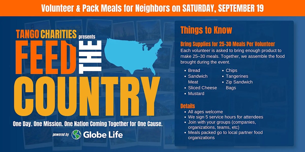 LNDChamberlain's tweet photo. Join Feed The Country on 9/19: pack meals with your neighbors to fight hunger in your community, as part of a nationwide day of service.

CLICK the link to learn more and come join us!
https://t.co/SPjxtfWlYp https://t.co/utOOWuetDM