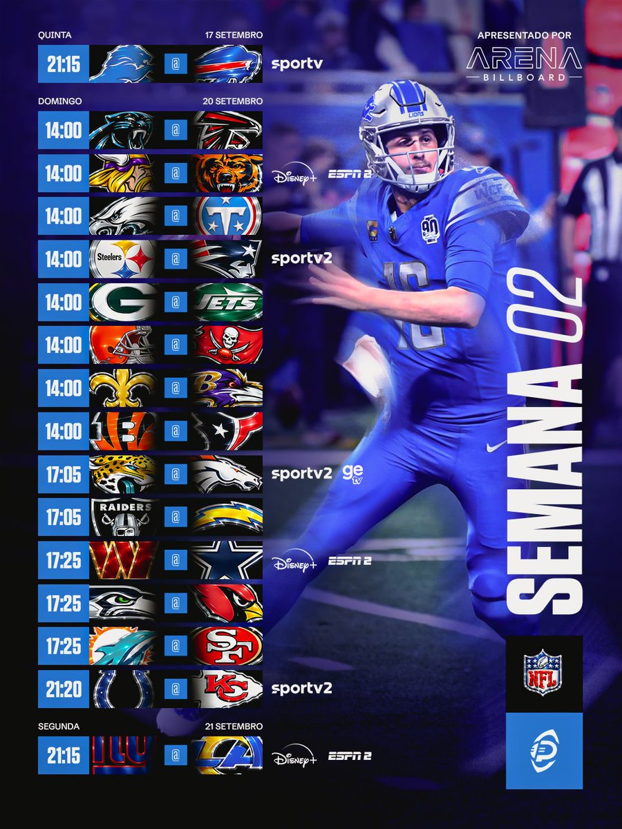 playcallbrasil's tweet photo. Alguém aí pediu o calendário de transmissão da semana 2 da NFL?

Tá na mão, meus nobres 😎🤝🏻 https://t.co/bRGizhOi8O