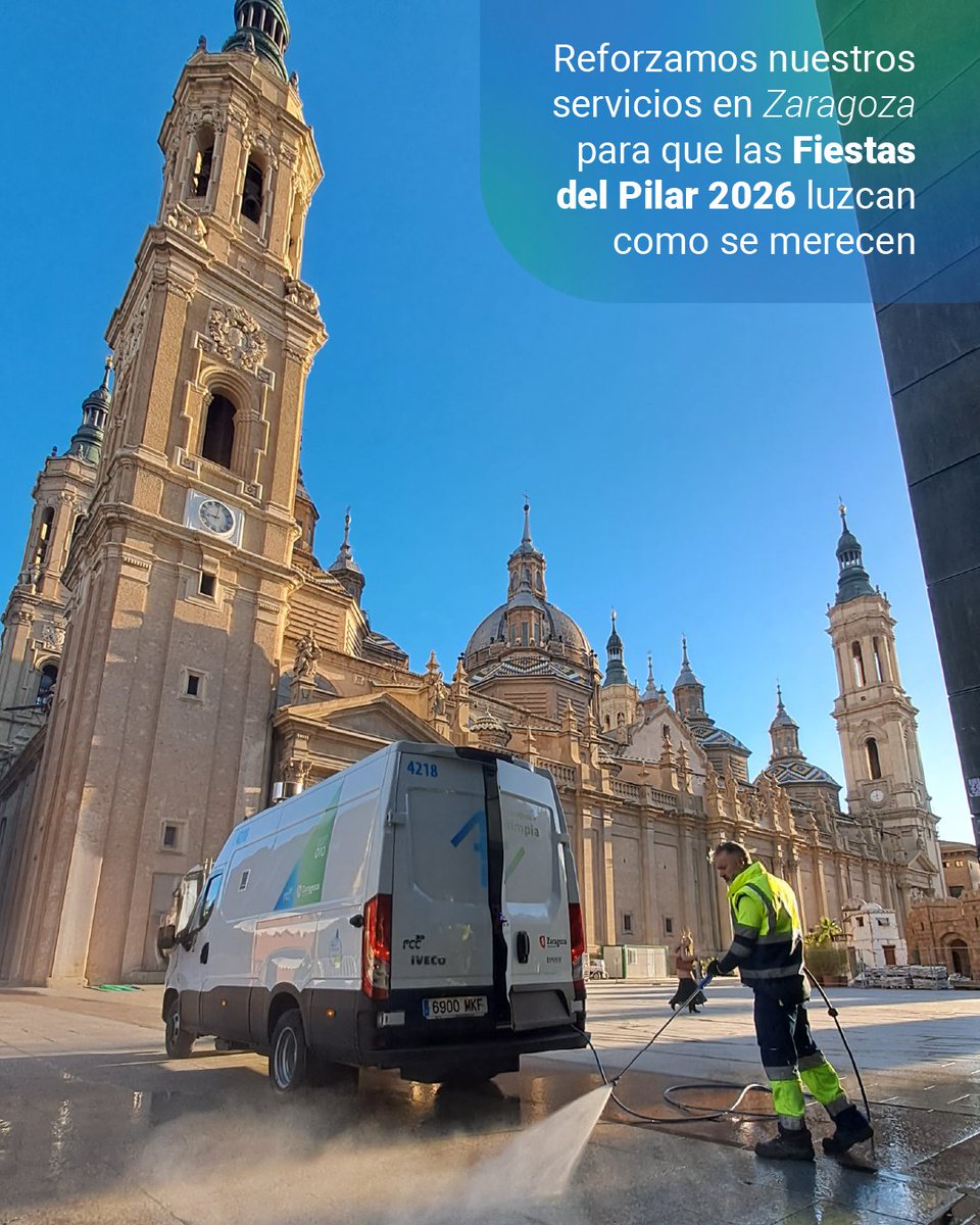 FCC_MA's tweet photo. 🎉 ¡Queda solo un mes para las Fiestas del Pilar!

En FCC Medio Ambiente, junto a @zaragoza_es, reforzamos nuestros servicios para que zaragozanos y visitantes disfruten de la ciudad y sus fiestas.

Porque cuidar Zaragoza es también formar parte de sus momentos más especiales. https://t.co/hkYRhTQiXV