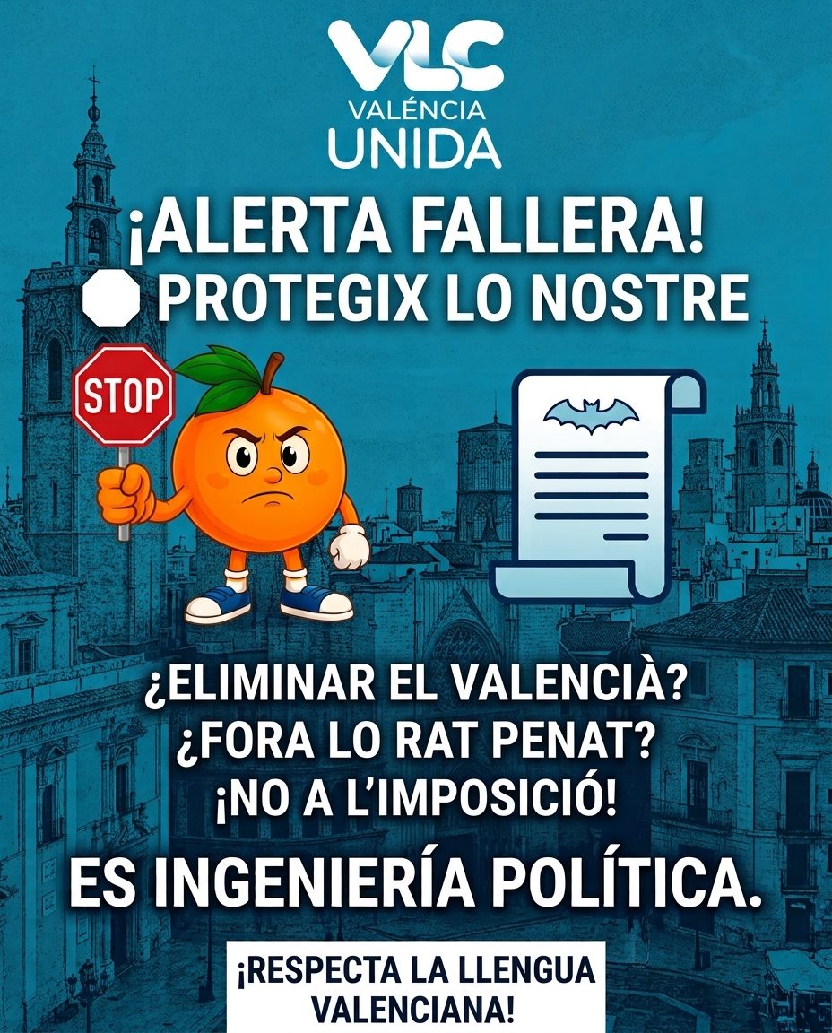 valencia_unida's tweet photo. 🩵💛❤️🚨 En #Valéncia el @compromis du anys intentant borrar lo que som: vol llevar-nos "#llenguavalenciana" del Reglament #Faller, apartar a @LoRatPenat_  de les #Falles i disfrassar de "modernisació" lo que és una imposició identitària pura i dura des de Catalunya. No és #cultura, és ingenieria #política.
Des de @valencia_unida sempre protegirem la nostra identitat, cultura i llengua.

❤️💛❤️🚨 En Valéncia el #compromis lleva años intentando borrar lo que somos: quiere quitarnos "#lenguavalenciana" del Reglamento #Fallero, apartar a Lo Rat Penat de las #Fallas y disfrazar de "modernización" lo que es una imposición identitaria pura y dura desde Cataluña. No es cultura, es ingeniería política.
Desde @valencia_unida siempre protegeremos nuestra identidad, cultura y lengua.

#normesdelpuig #comunitatvalenciana

https://t.co/5leSi8qHKb