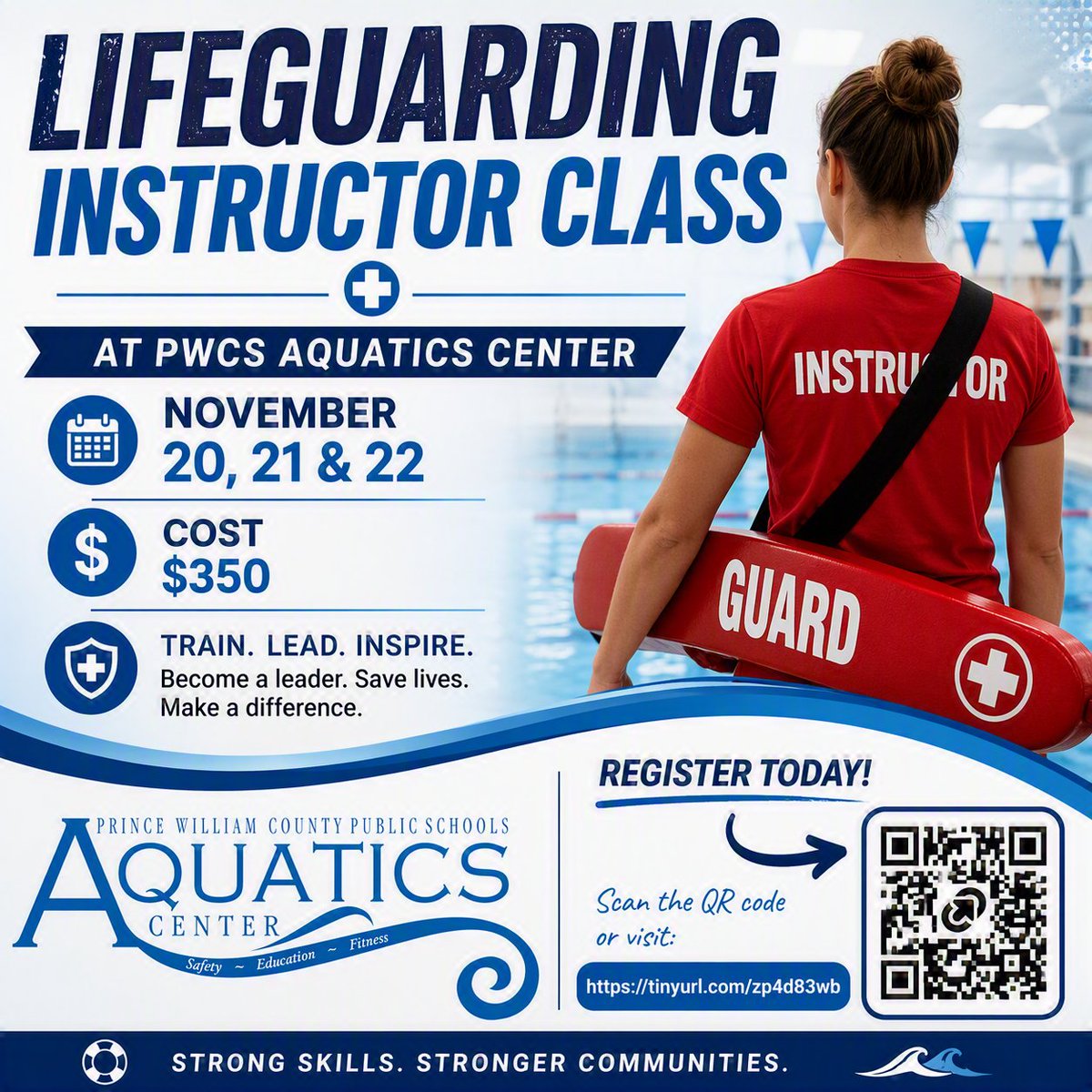 PWCSAquatics's tweet photo. π¨ Become a Lifeguarding Instructor! π¨
π
Nov. 20, 21 & 22
π² $350
π PWCS Aquatics Center
Train the next generation of lifeguards and help make our communities safer.
π https://t.co/llS1iSL5bI
#PWCSAquatics #LifeguardingInstructor #WaterSafety https://t.co/99vrW09fAP