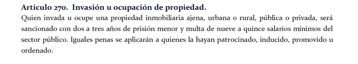 Zuletaaslegal's tweet photo. Aunque esta infracción de INVASIÓN U OCUPACIÓN DE PROPIEDAD se perfecciona con el acto de ocupación ilegal, es de naturaleza permanente durante el tiempo que permanezca la acción delictual sobre el inmueble.
🖍️ https://t.co/yKY1RgdL9i