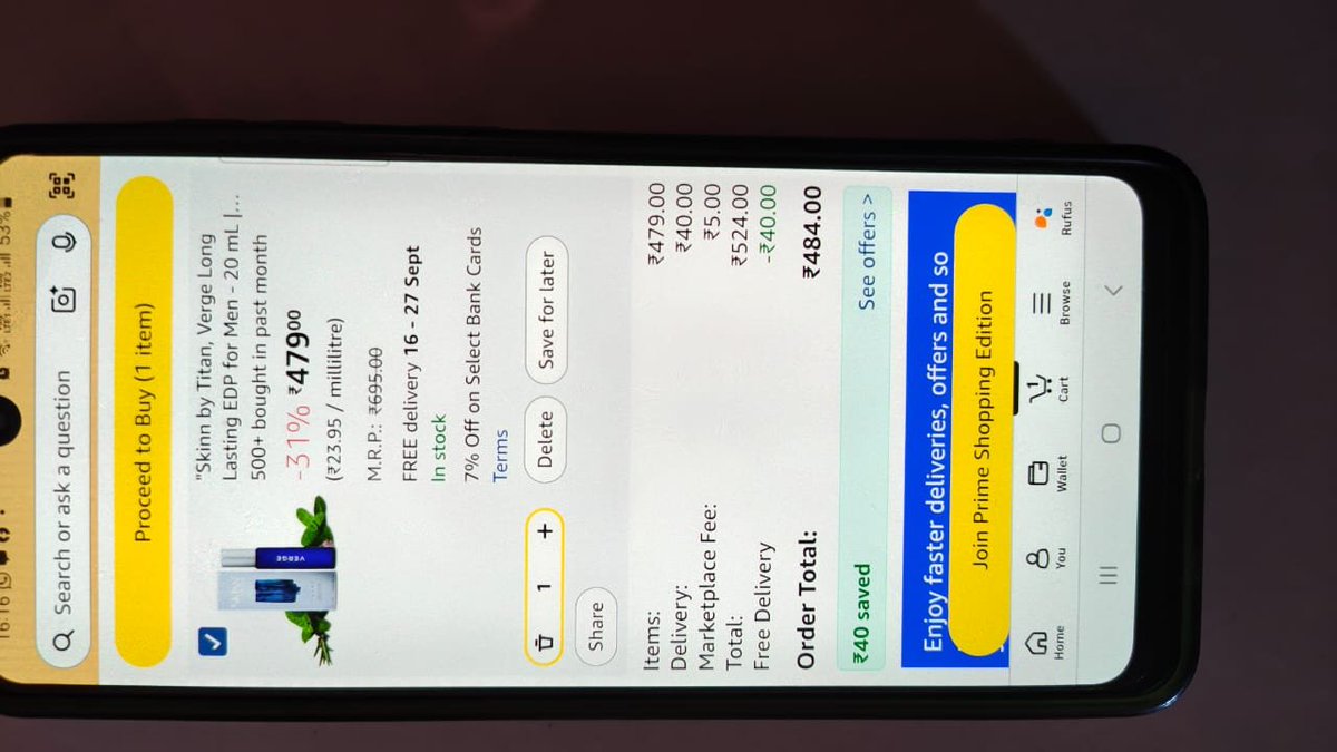 rajderwal19's tweet photo. @AmazonHelp Deeply disappointed! Ordered Skinn by Titan Verge for ₹479 (still showing ₹479), but delivery agent overcharged &amp; took ₹570. App shows "Verification Incomplete" for return images, and phone support refused to help. https://t.co/0z5fUCslms