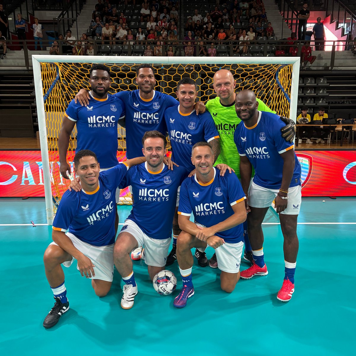 Everton's tweet photo. A host of former Blues rolled back the years in the south of France at the weekend – and won the Cannes Legends trophy! 🏅

Tim Cahill is set to grace Hill Dickinson Stadium as captain of Team Merseyside at #Game4Hope on Saturday 26 September. Tickets are on sale now.