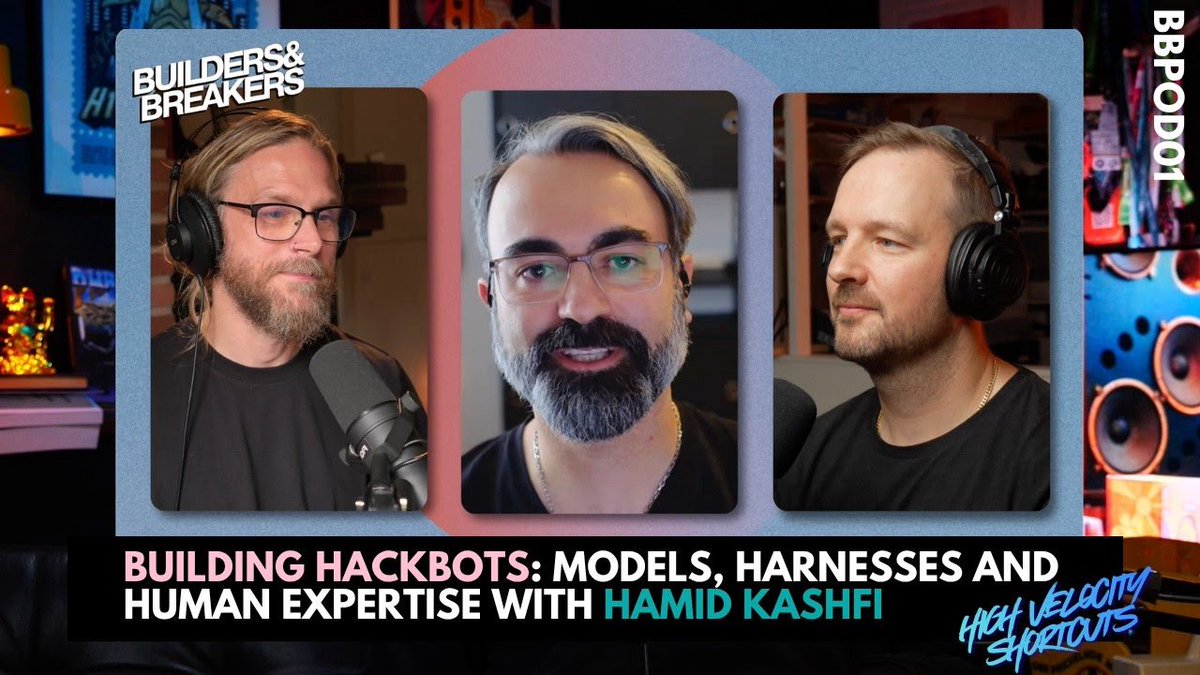 stokfredrik's tweet photo. What does it actually take to build an AI system capable of finding real vulnerabilities?

In this episode of Builders&Breakers, STÖK and KUGG sit down with Hamid Kashfi. Security researcher at XBOW and DarkCell, formerly Trail of Bits and Immunity, to explore how hackbots are changing offensive security.

We discuss why the model may represent only 20% of a capable system, while the other 80% comes from the harness around it: context, memory, tools, monitoring, traces, evaluations and human expertise.

Hamid takes us inside the difference between a compelling demo and a system that can reliably understand a target, ask the right questions and produce valuable findings in the real world.

In this episode:

• Why the model is only one part of the capability
• What an effective offensive-security harness requires
• The importance of context, memory and observability
• Why deep findings begin with deep understanding
• How AI changes the role of the security researcher
• What the next generation of hackers could look like

Builders&Breakers explores high-velocity shortcuts for the people building and breaking the software of tomorrow.

Guest: @hkashfi 

Builders&Breakers | Building Hackbots: Models, Harnesses and Human Expertise with Hamid Kashfi
https://t.co/E8ZFgLwbKd
