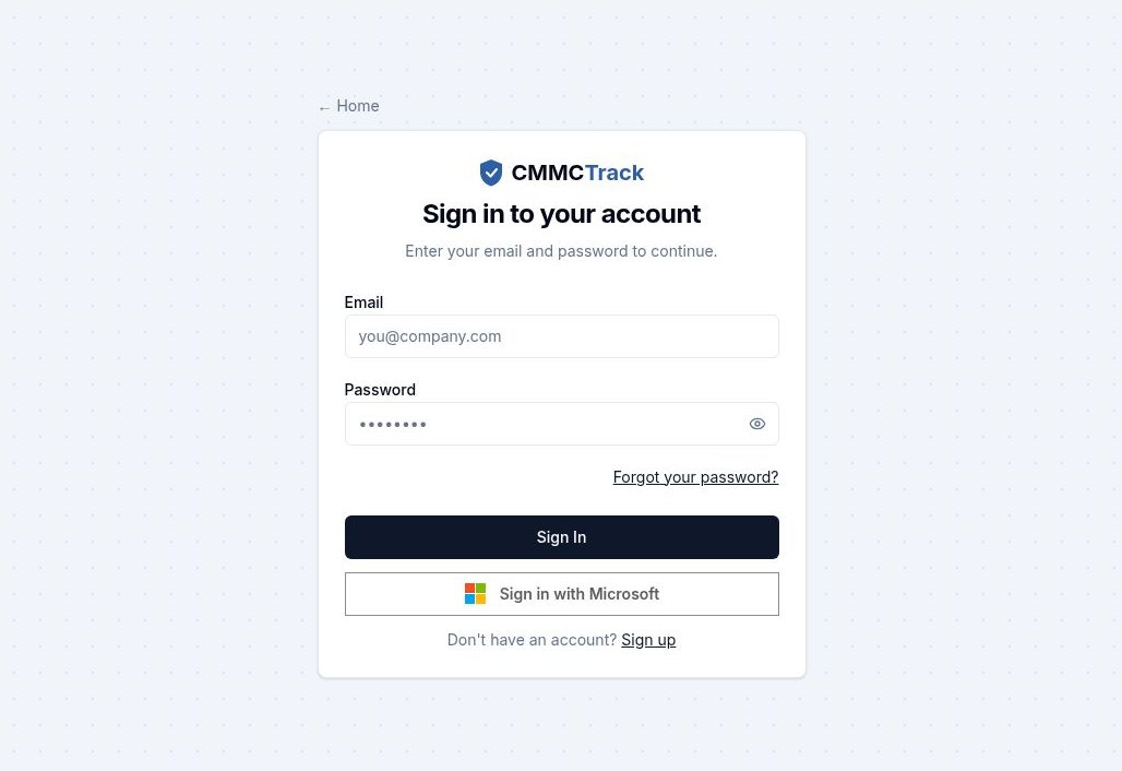 CMMCtrack's tweet photo. Microsoft sign-in is now live in CMMCTrack.

Contractors, consultants, MSPs, and assessors can use their Microsoft work account to get started, with one less password to manage.

A small button that makes onboarding much easier.

https://t.co/pbPArUUcAh https://t.co/wRa08GjxhM