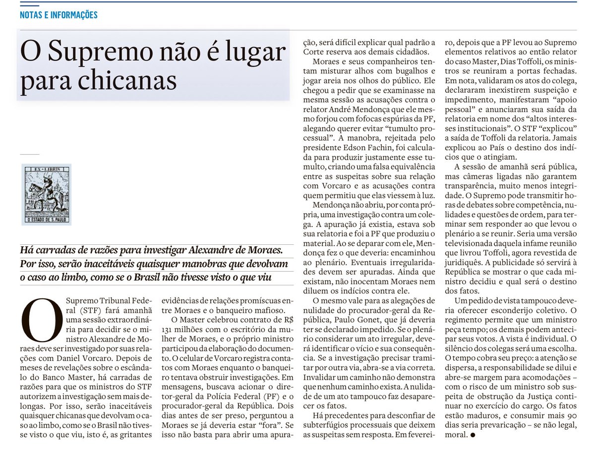 ferrazmiller's tweet photo. #estadão #stf #master https://t.co/ZjY9lJFVcj