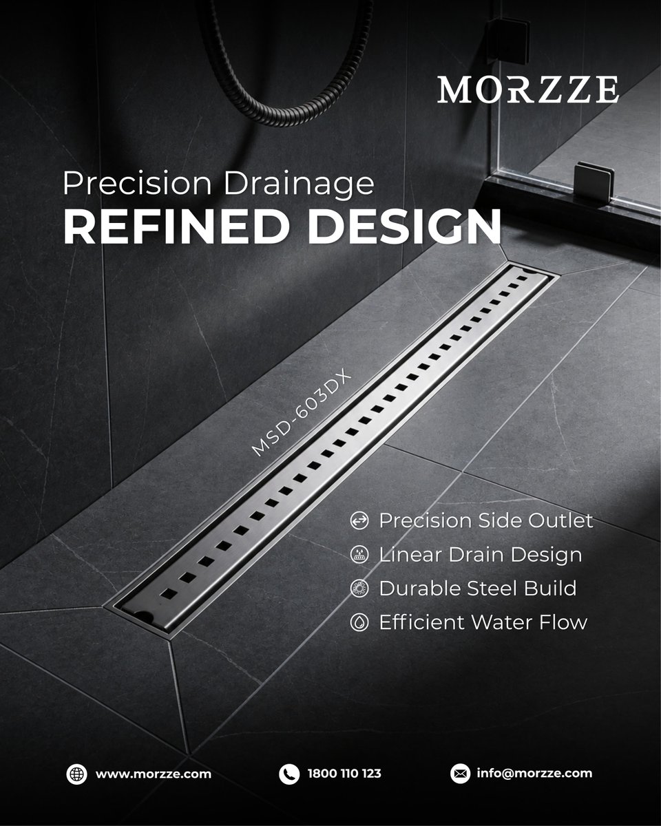 MorzzeIndia's tweet photo. Precision meets premium design.

Morzze MSD-603DX Linear Drain delivers seamless water flow with a sleek stainless-steel finish for modern bathrooms.

#morzze #LinearDrain #BathroomDesign #ModernBathroom #LuxuryLiving https://t.co/rzUHDqMDmZ