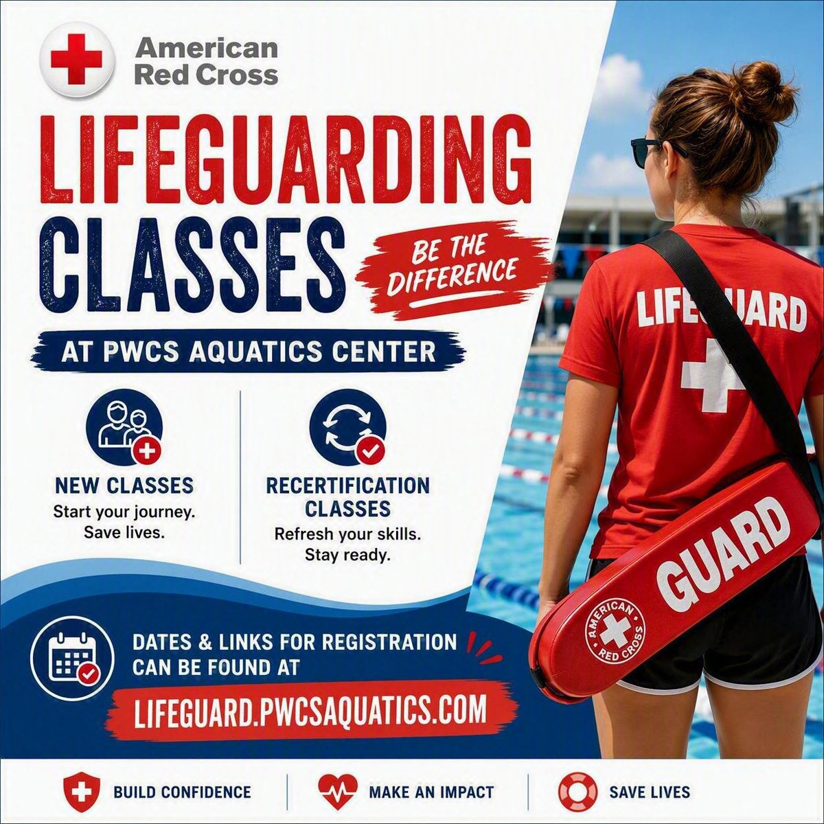 PWCSAquatics's tweet photo. 🚨 Become a Lifeguard! 🚨
American Red Cross Lifeguarding & Recertification classes at the PWCS Aquatics Center.
📅 Register: https://t.co/rxv5wFCdKA
#PWCSAquatics #Lifeguarding #SaveLives https://t.co/zNBMBEPoUJ
