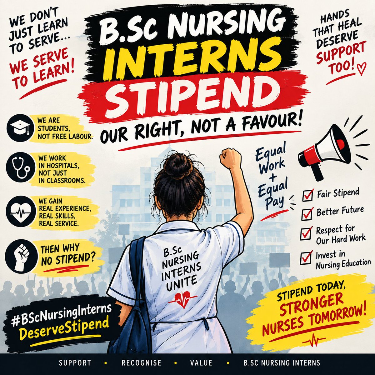 AyushB4ardwaj's tweet photo. 🩺https://t.co/kR044OUwFi.Nursing Interns deserve STIPEND!
We serve patients,work in hospitals &amp; gain real clinical experience.Our work has value.Our service deserves recognition.

📢 STIPEND TODAY — STRONGER NURSES TOMORROW!
#NursingInterns 
#NursingStipend  #PayNursingInterns https://t.co/iJnbYQY9S8