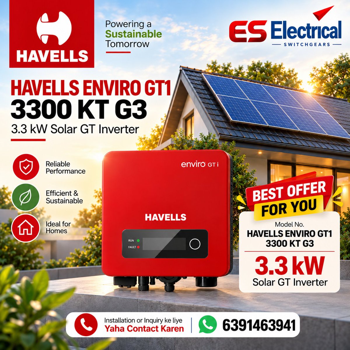 eselectrical416's tweet photo. ☀️ अपने घर को बनाइए Solar Smart!

Havells Enviro GT1
⚡ 3.3 kW Solar GT Inverter

Reliable • Efficient • Sustainable

📞 6391463941

#Havells #SolarEnergy #SolarInverter https://t.co/0RULjlkhV5