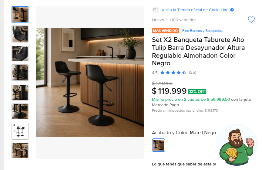 elgordoahorros's tweet photo. ¡Voló un 33% este set de banquetas! ¡Apurate que se va! 💨⚡

Set X2 Banqueta Taburete Alto Tulip Barra Desayunador Altura Regulable Almohadon Color Negro a $ 119.999

Antes $ 179.999 · -33% OFF

https://t.co/KY45du1s4Y https://t.co/1WRJ1ytCuB