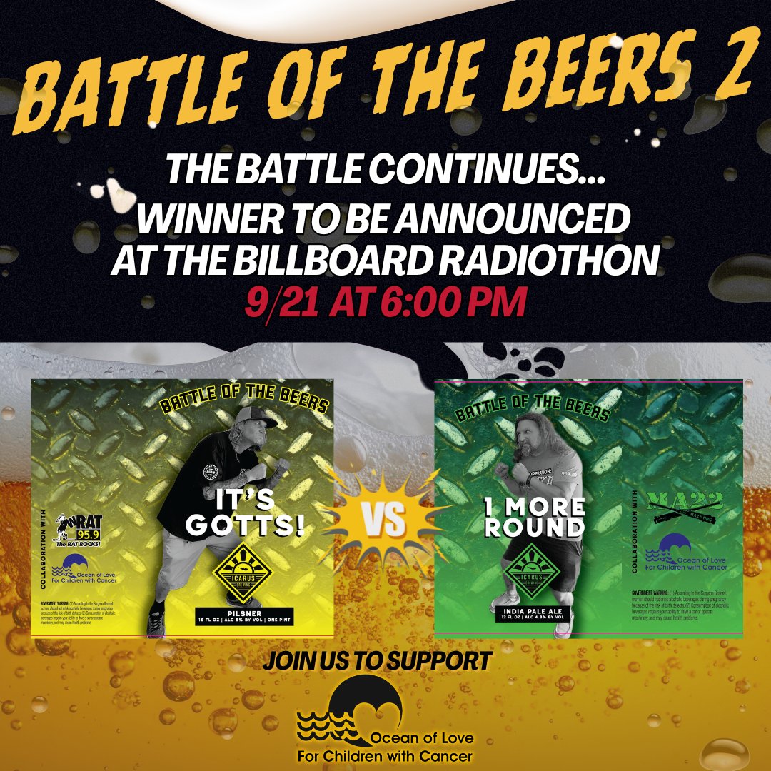 OceanofLove1709's tweet photo. Icarus Brewing Co Battle of the Beers Winner Announced 9/21 at the Billboard Radiothon! https://t.co/WwFA48u1nK