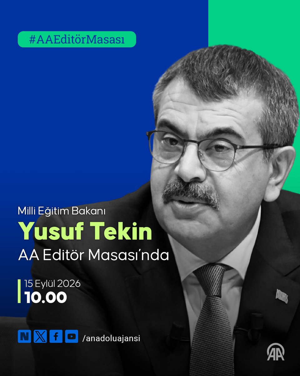 anadoluajansi's tweet photo. Milli Eğitim Bakanı Yusuf Tekin, yarın saat 10.00'da #AAEditörMasası'nda, 2026-2027 eğitim öğretim yılı ile eğitim gündemine ilişkin soruları yanıtlayacak ve değerlendirmelerde bulunacak https://t.co/6wkKEOBSi7 https://t.co/gexdcRoo15