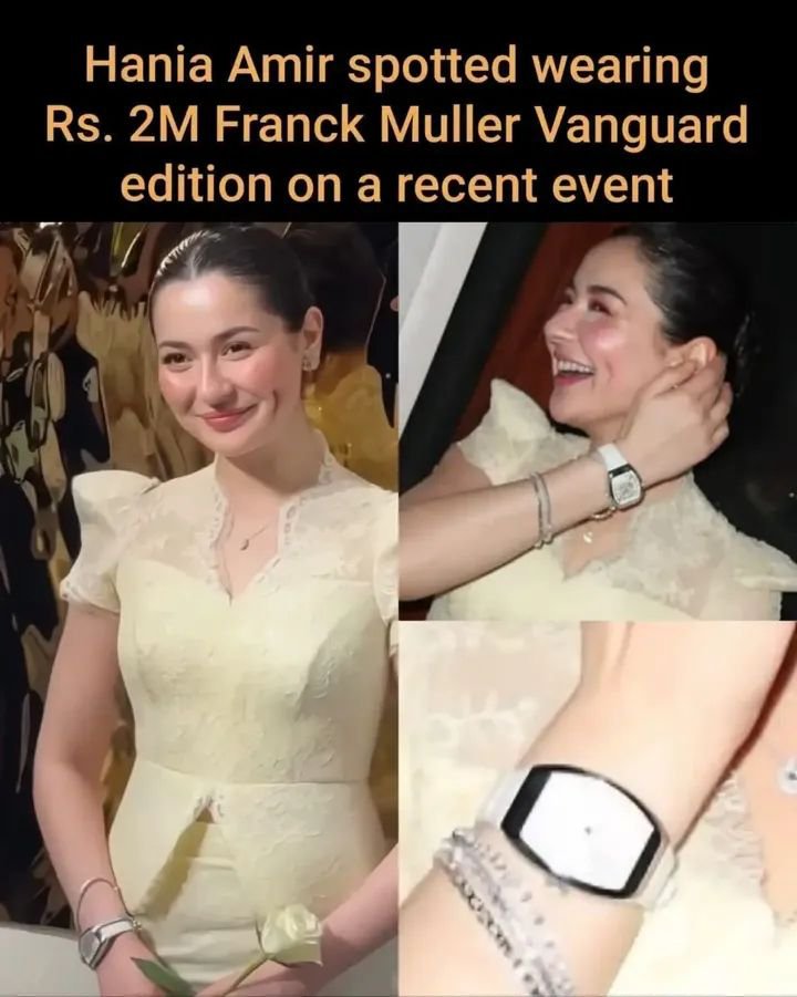 AHssan49840's tweet photo. Stunner Hania Aamir keeping it chic and luxurious! ✨ The superstar turned heads at a recent event, accessorizing her gorgeous look with the high-end Franck Muller Vanguard Lady watch, valued at approximately Rs. 2 Million (around $7,000 - $8,500 USD). https://t.co/OzAWAwAwhz