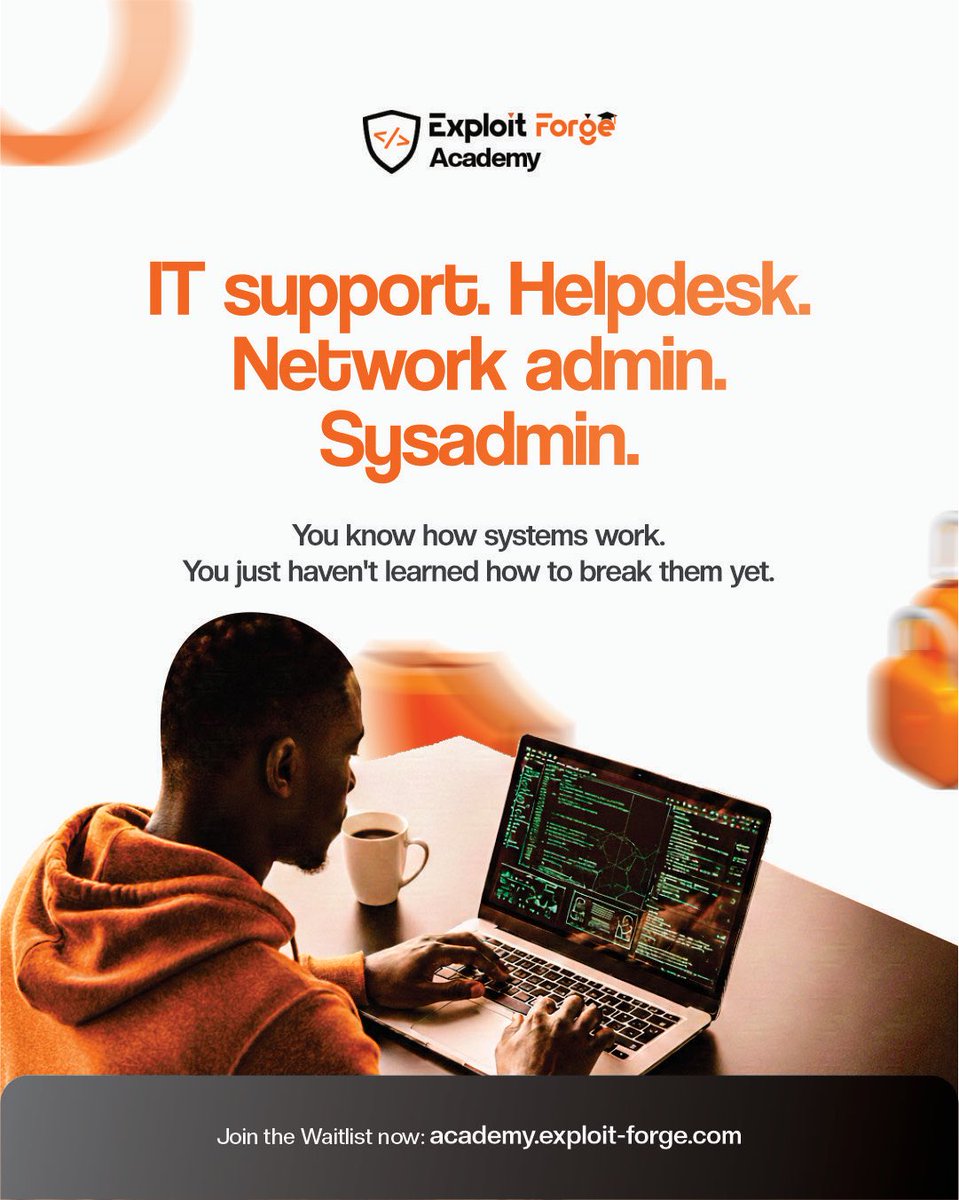 ExploitforgeLTD's tweet photo. Thinking about moving from IT support, networking, or sysadmin into offensive security?
You already have the foundation. What you need is the mindset and hands-on practice.
That’s why we’ve built @ExFacademy.

#cybersecurity #offensivesecurity #learning #training #ExploitForge https://t.co/wbGYARJ3w1