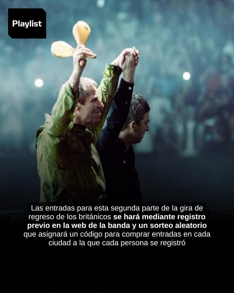 revistaplaylist's tweet photo. Oasis volverá a tocar en 2027. 

Los británicos anunciaron shows en Europa y Norteamérica para el próximo año. 

Todos los detalles en nuestro carrusel. 

#oasis #oasislive27 #oasismusic #oasisband https://t.co/BFntcIis44