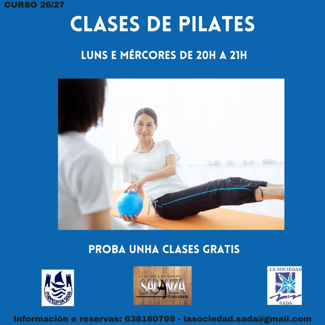 SociedadSada's tweet photo. Pilates luns e mércores
✅ Proba GRATIS
📍 Sociedad de Sada
638 160 799
#Pilates #SadaActiva https://t.co/QyIaUGjs89