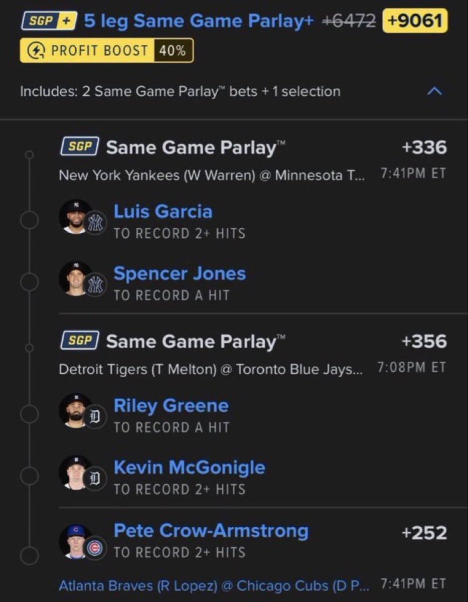 demiral28's tweet photo. MLB MONDAY HITS PARLAY ⚾️🔥

⚾️ Luis Garcia — 2+ Hits
⚾️ Spencer Jones — 1+ Hit
⚾️ Riley Greene — 1+ Hit
⚾️ Kevin McGonigle — 2+ Hits
⚾️ Pete Crow-Armstrong — 2+ Hits

JOIN THE DISCORD TO UNLOCK 🔓 FREE PICKS 👇👇
https://t.co/dm1BqQFp2h https://t.co/tMPE5qKkNF