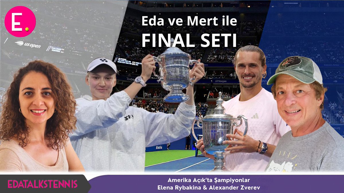 EdaTalksTennis's tweet photo. Eda ve Mert ile Final Seti'nin yeni bölümü şimdi yayında 🥎
#USOpen'da şampiyonlar belli oldu. Biz de kadınlar &amp; erkekler tarafında özellikle final maçlarını konuştuk, birkaç konuya daha değindik ve turnuvayı kapadik. Bekleriz.🏆🙋‍♀️
https://t.co/9ClU2MNGl1 https://t.co/PYAa5QyNLl