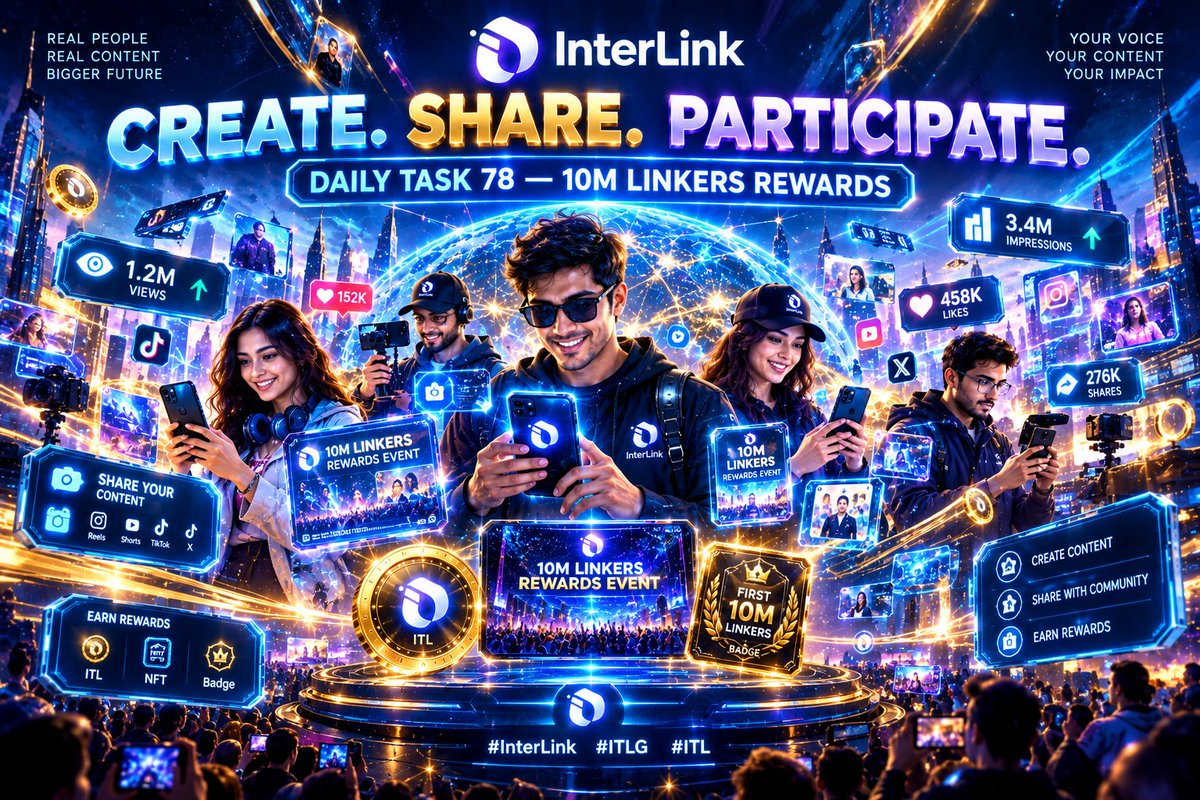 jplu0406's tweet photo. 📣 
 social-media campaign visual for InterLink Daily Task 78. Show multiple Linker creators holding futuristic holographic smartphones while creating and sharing content about the 10M Linkers Rewards Event. Surround them  #InterLink #ITLG #ITL. https://t.co/rISbujL9g7