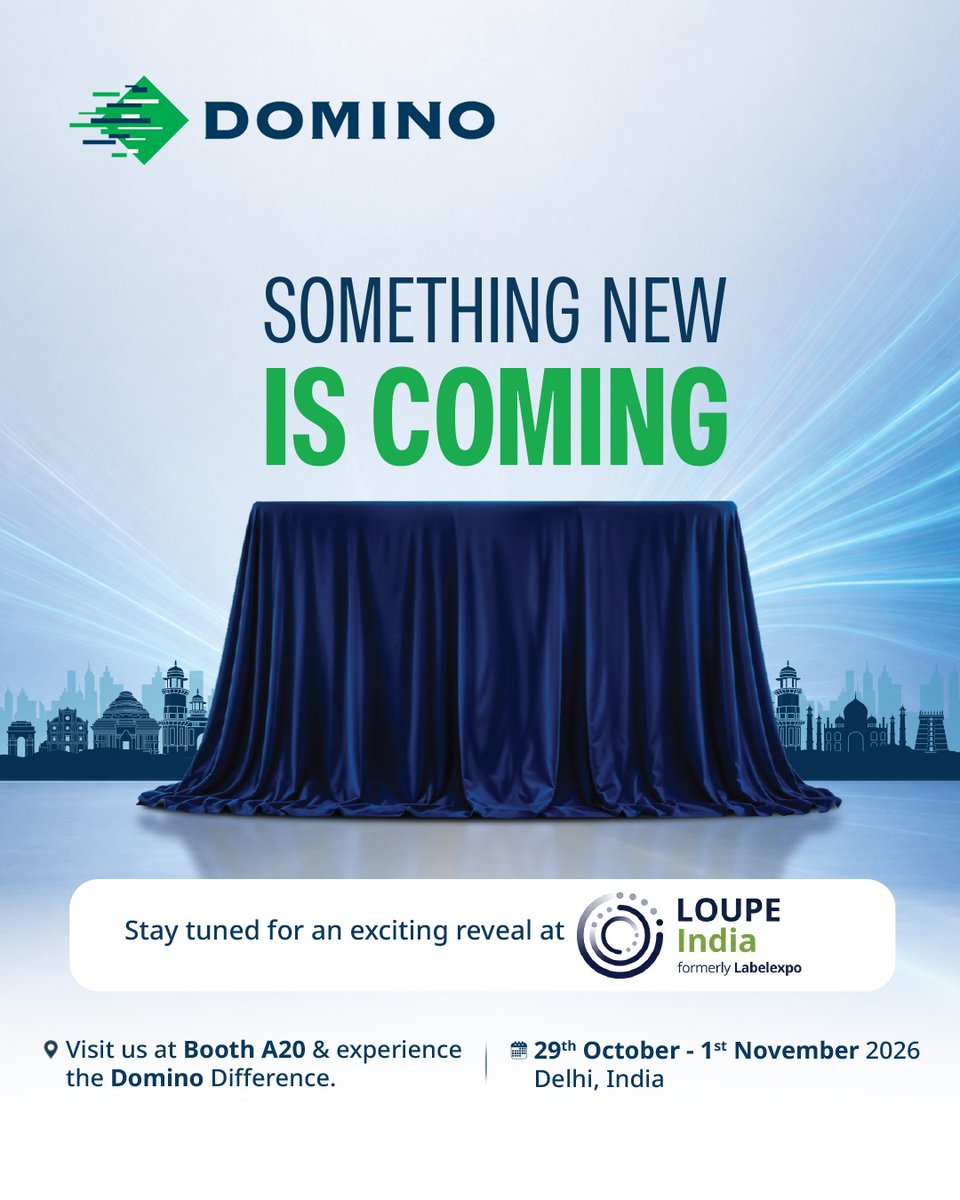 DominoIndia's tweet photo. Something new is about to take shape. 👀
Get ready for a reveal that could change the way you look at print and labelling.
Meet Domino at LOUPE India 2026
📍 Booth A20 | 📅 29 Oct – 1 Nov | Delhi, India
Stay tuned.
#DominoPrintech #LOUPEIndia2026 #PrintTechnology #Labelling https://t.co/Ys9mzXuDhm