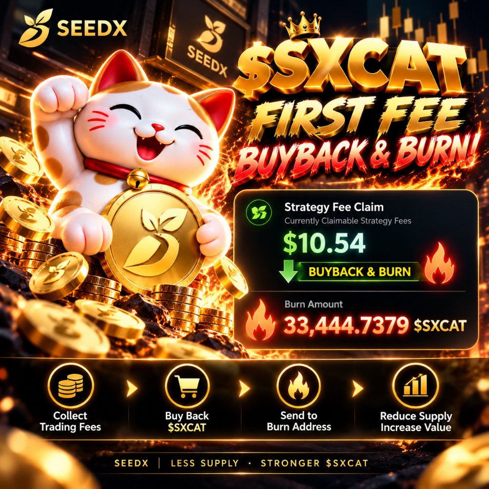SEEDX_Cat's tweet photo. 🔥 $SXCAT FIRST BUYBACK & BURN COMPLETED!

The mechanism is officially in motion. 🐱

💰 First Strategy Fee: $10.54
🔥 Buyback & Burn: 33,444.7379 $SXCAT
Trading fees → Buyback → Burn.
 Less supply. Stronger $SXCAT.

And this is only the beginning.
🌱 Powered by @seedxme  — a brand-new platform built to take $SXCAT to new heights.

A new platform.
A new journey.
A new chapter for $SXCAT. 🚀

We’re just getting started. 🐱🔥

#SXCAT #SEEDX #Buyback #Burn #BNB