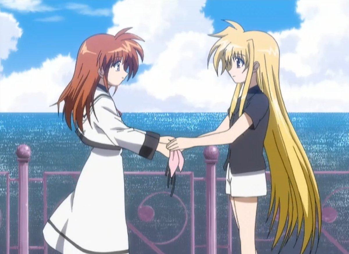 idkwhattofeell's tweet photo. beautiful ending for first season of magical girl lyrical nanoha now let me see those two reunite quickly https://t.co/zQwidYkaiC