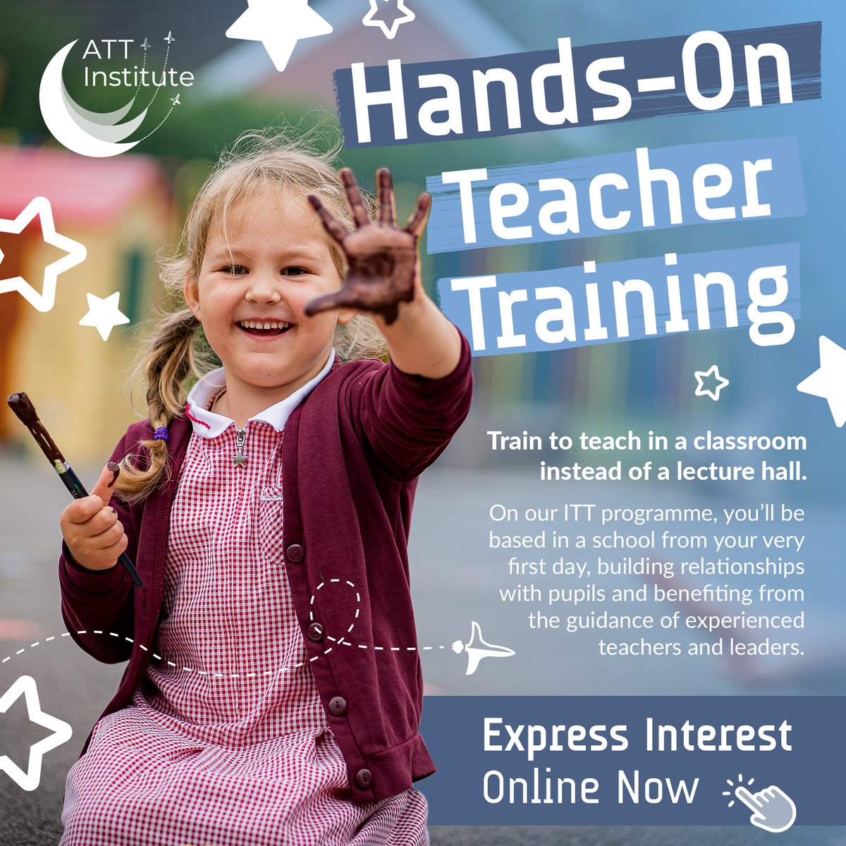 ATTInstitute's tweet photo. With @AcademyTrust &amp; @Ambition_Inst's #TeacherTraining, trainees are immersed in school life from day 1, building confidence &amp; refining their practice in the classroom ✈️
Interested in Sept 27? Express your interest now: https://t.co/e1tZgyYGTS
#TrainToTeach #GetIntoTeaching #ITT https://t.co/4jEqHotK5I