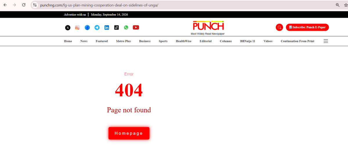 DavidHundeyin's tweet photo. Why did @MobilePunch delete the story and tweet?😄😄 Na wa o...o lagbara ju...

Anyway here's a link to an archived snapshot from the Wayback Machine
https://t.co/AwcF7IBxtb https://t.co/v5cvkZrDAL