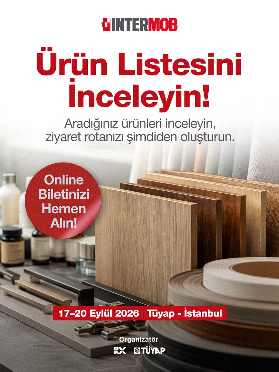 intermobist's tweet photo. İntermob 2026 ürün listesi, ziyaretinizden önce aradığınız ürün ve çözümlere ulaşmanızı, ilgili katılımcıları belirlemenizi ve görüşmelerinizi buna göre planlamanızı kolaylaştırıyor.

🔗https://t.co/C5O0Q7JfLB

📅 17–20 Eylül 2026
📍 Tüyap - İstanbul

#Intermob2026 https://t.co/Xtxmb5VLSH