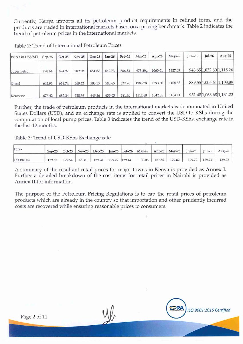 EPRA_KE's tweet photo. In accordance with Section 101(y) of the Petroleum Act 2019 and Legal Notice No.192 of 2022, we have calculated the maximum retail prices of petroleum products which will be in force from 15th September 2026 to 14th October 2026. https://t.co/drXtLKgJoe