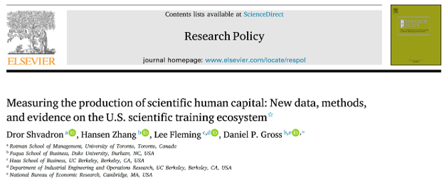 daniel_p_gross's tweet photo. 🚨 Forthcoming at Research Policy: "Measuring the Production of Scientific Human Capital: New Data, Methods, and Evidence"

Every PhD leaves behind one common artifact: a dissertation. We read 1.2 million US STEM PhD dissertations from 1950-2022 and use them to measure new features of the US scientific training ecosystem.

Want to know where expertise is embodied? Who's training grads in critical technology-related science? Who's providing the funding?

This is just the start of what one can do.

Details below 🧵

joint w/ @DShvadron, @HansenZhang13 & Lee Fleming