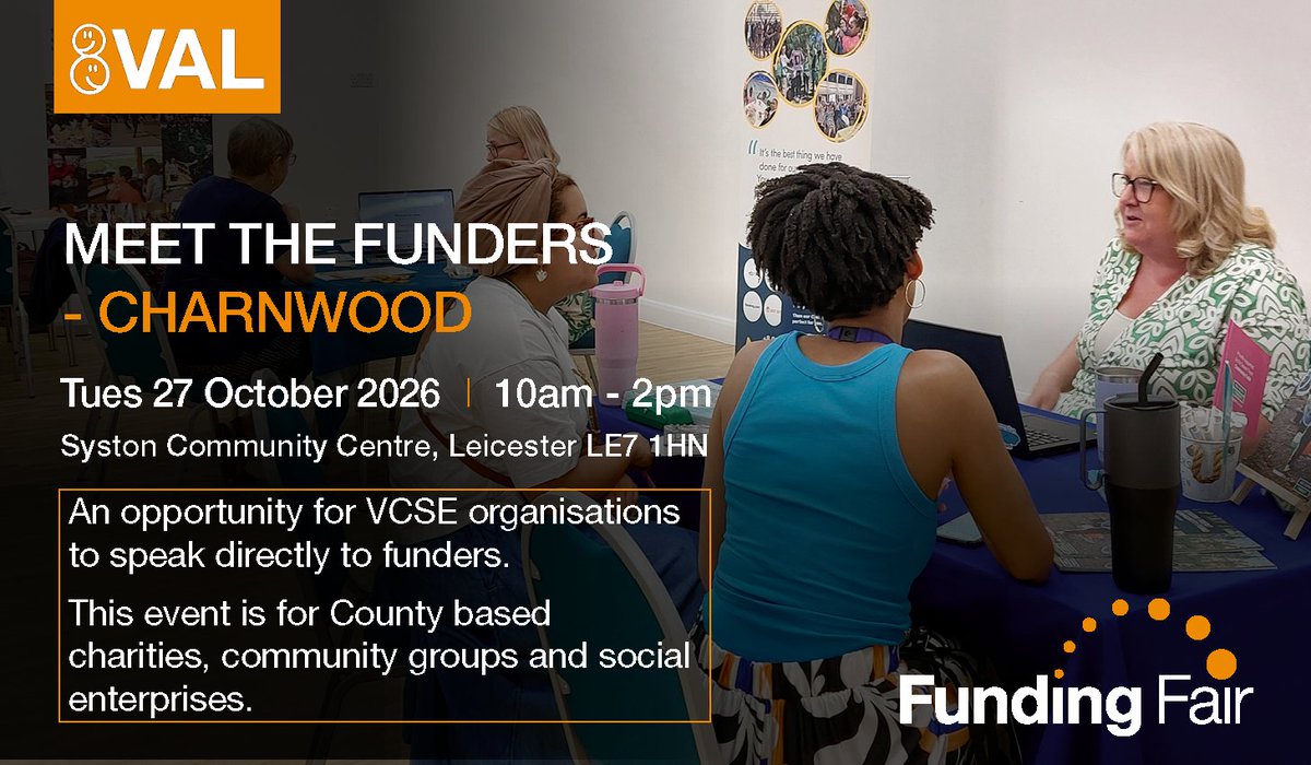 valonline's tweet photo. ▶️#MeetTheFunders - Charnwood
Struggling with a funding application?
Had an application rejected, not sure where to go next? Book your FREE place now!
Find out more here:
https://t.co/l9XTCpBTgR
#askVAL #Funding #Leicestershire https://t.co/eSDP96tF4q